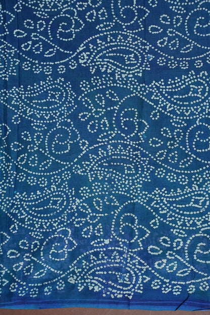 Batik Printed Mulmul Cotton Saree - Blue