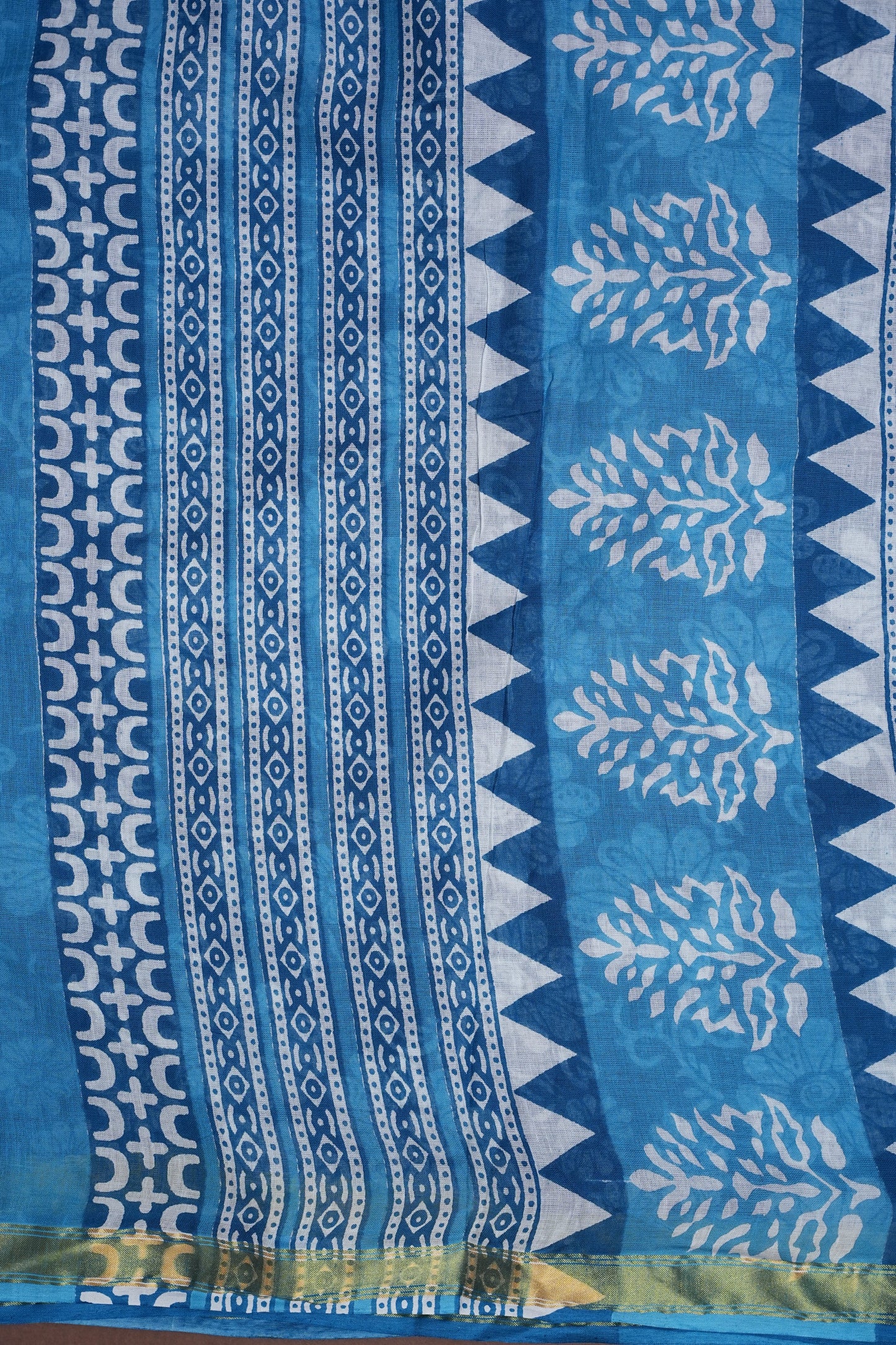Mul Mul Cotton Ajrak Print Saree - Denim Blue