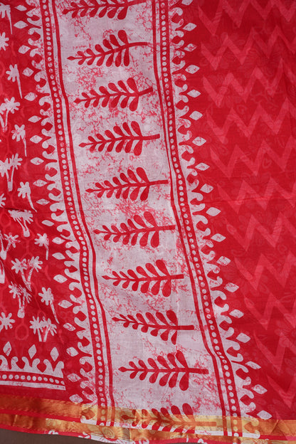 Mul Mul Cotton Ajrak Print Saree - Red