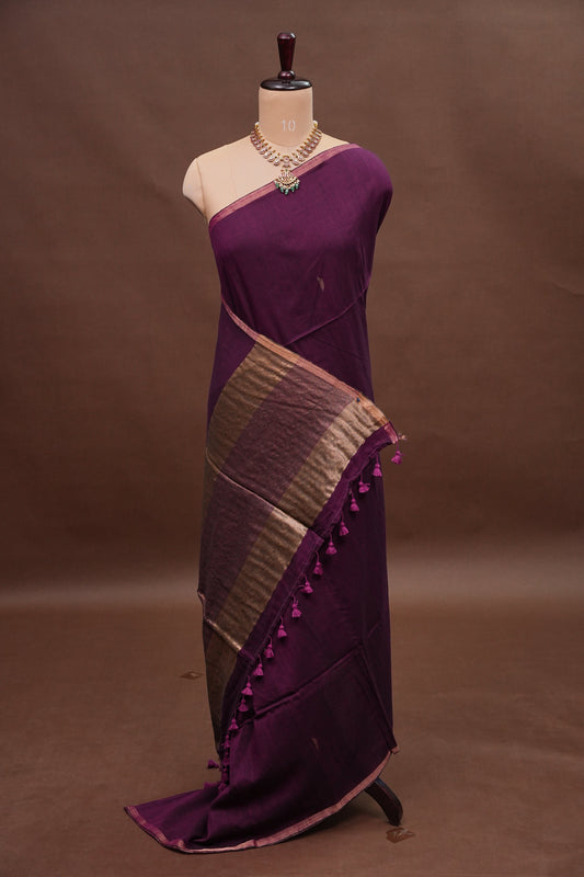 Soft Pure Cotton Saree - Wine