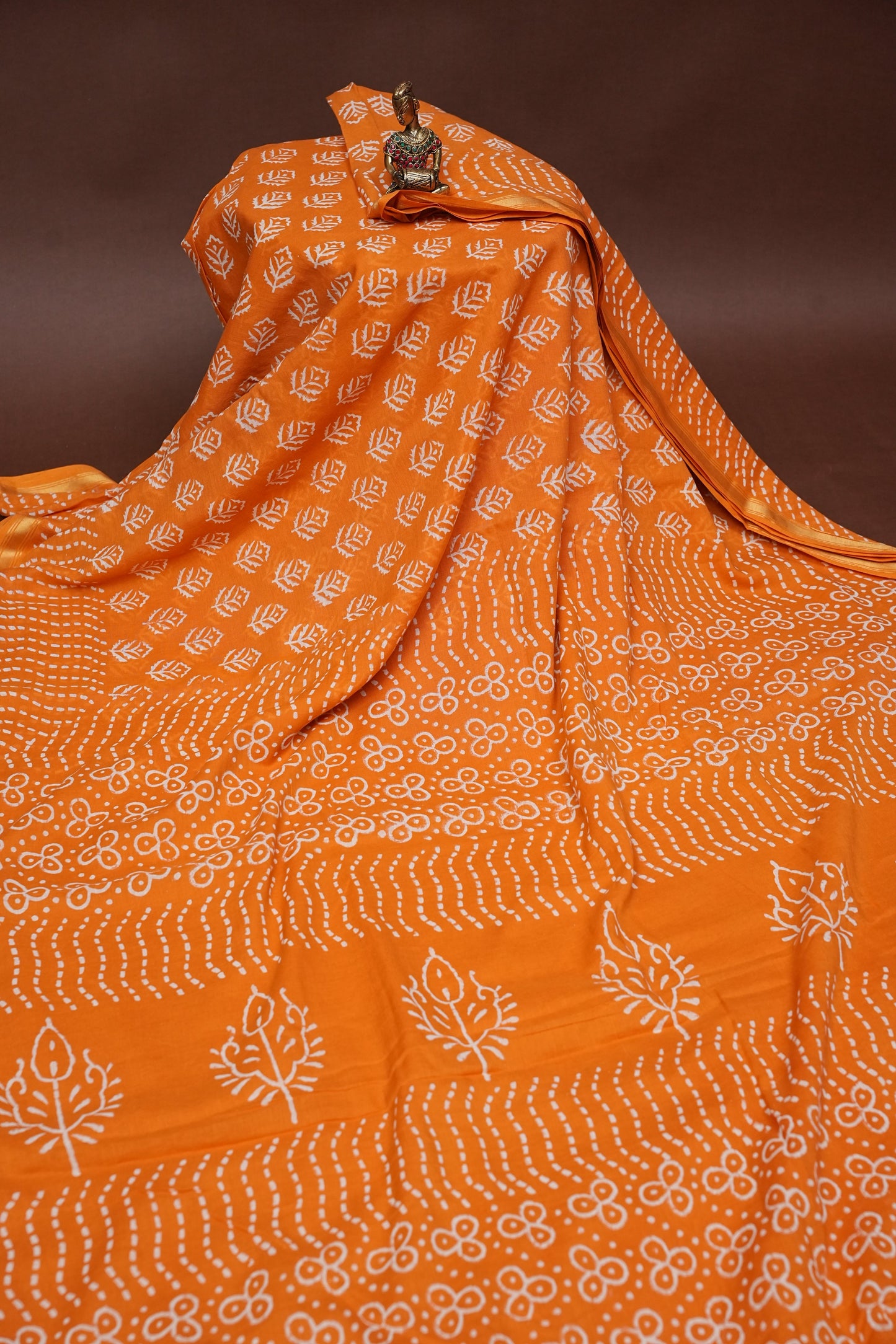 Mul Mul Cotton Ajrak Print Saree - Mustard