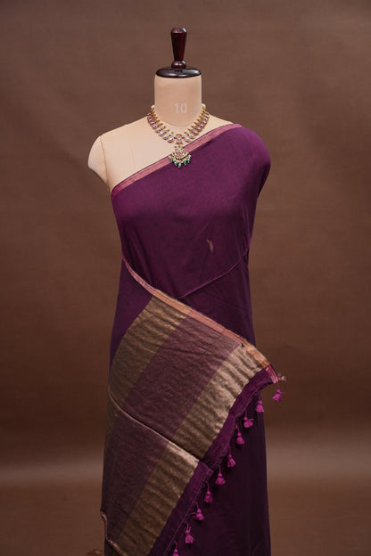 Soft Pure Cotton Saree - Wine
