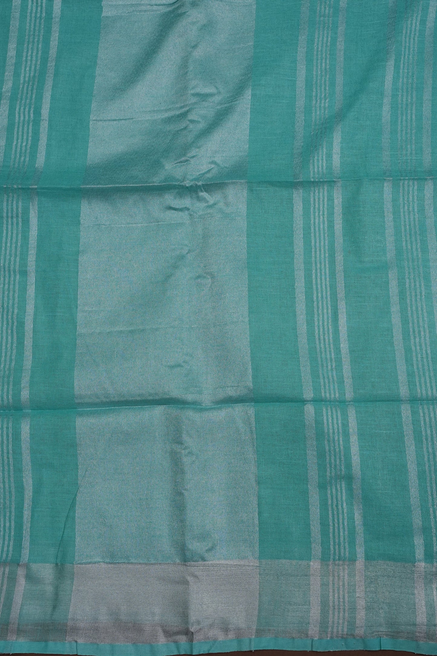 Pure Linen Saree with Tassles - Turquoise