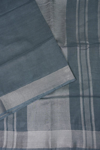 Pure Linen Saree with Tassles - Grey