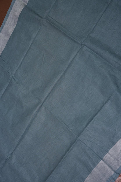 Pure Linen Saree with Tassles - Grey