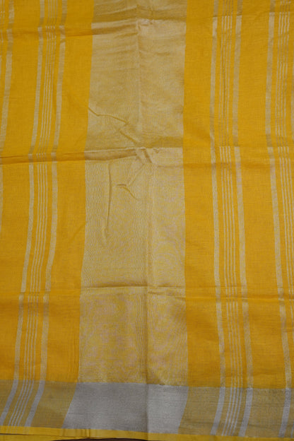 Pure Linen Saree with Tassles - Yellow