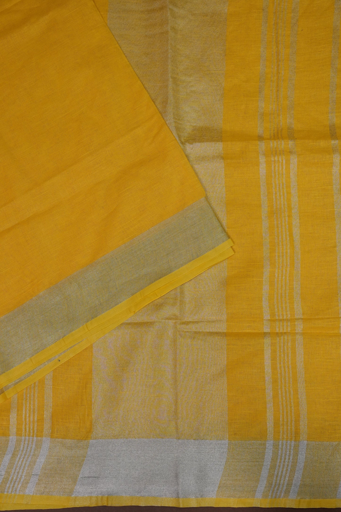 Pure Linen Saree with Tassles - Yellow