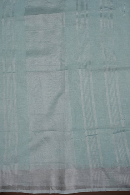 Pure Linen Saree with Tassles - Ice Blue