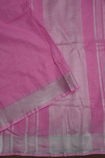 Pure Linen Saree with Tassles - Baby Pink