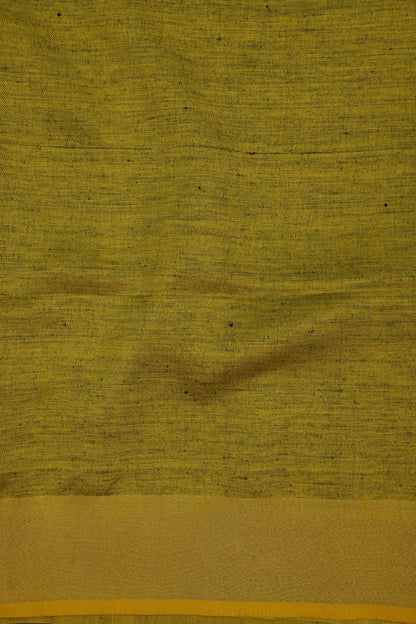 Half & Half Pure Linen Saree with Tassles - Bottle Green & Rich Mustard Yellow