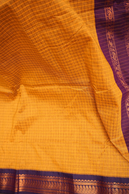Checkered Kalyani Cotton Silk Saree - Yellow