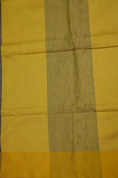 Pure Linen Saree with Tassles - Grey & Yellow