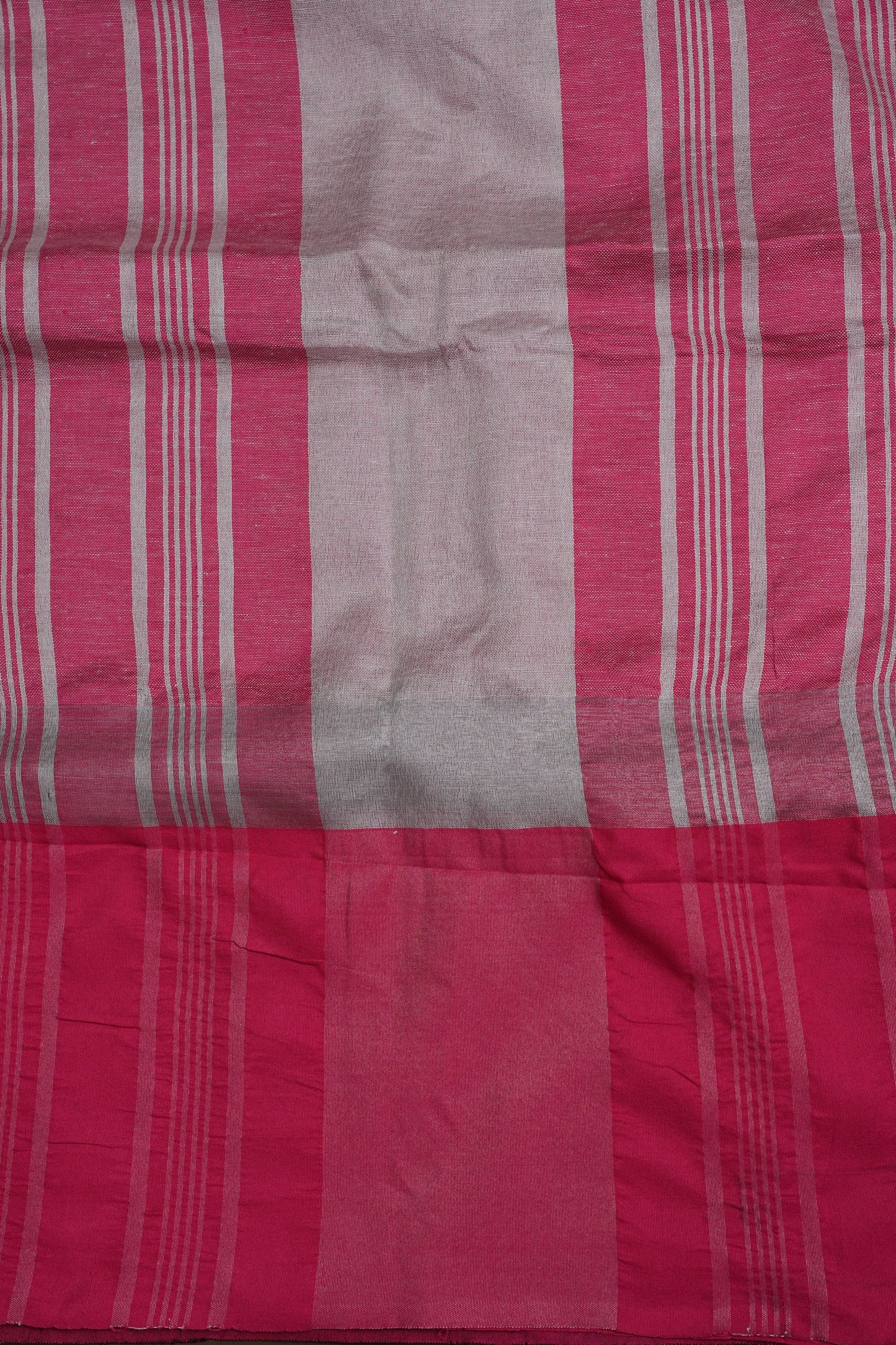 Pure Linen Saree with Tassles - Grey & Pink