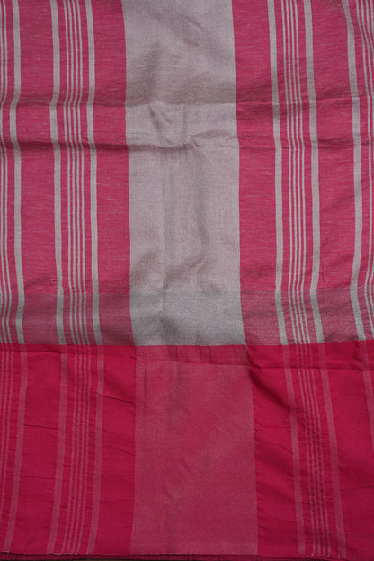 Pure Linen Saree with Tassles - Grey & Pink