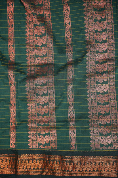 Checkered Kalyani Cotton Silk Saree - Orange