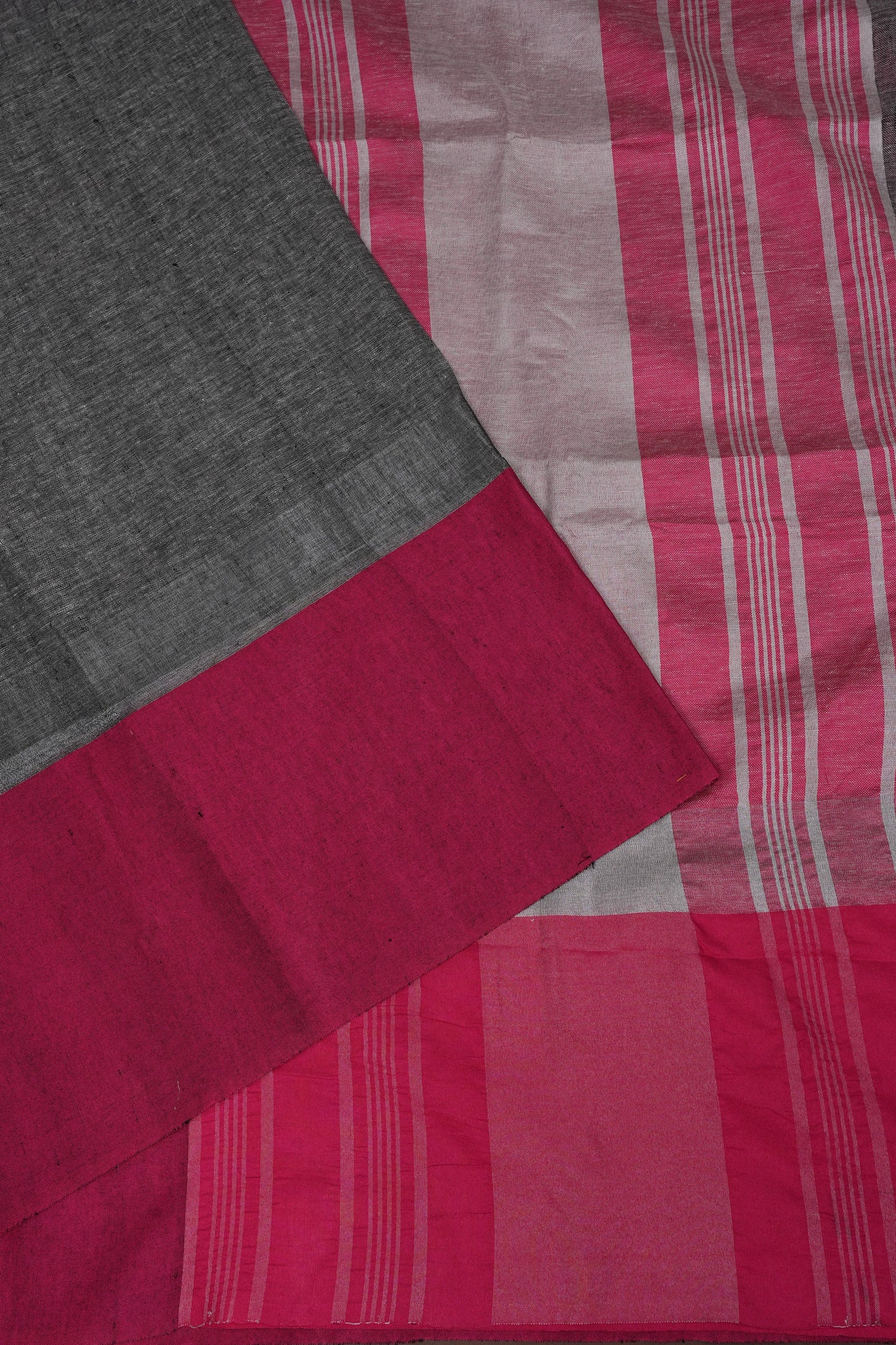 Pure Linen Saree with Tassles - Grey & Pink