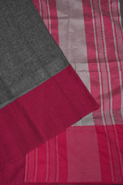 Pure Linen Saree with Tassles - Grey & Pink