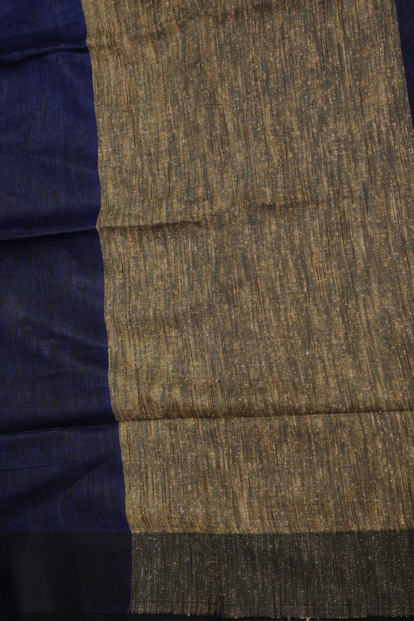 Half & Half Pure Linen Saree with Jute Pallu & Tassles - Teal Blue & Deeper Blue