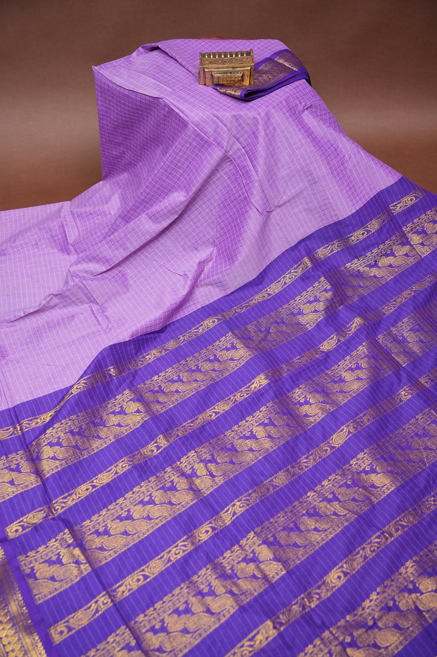 Checkered Kalyani Cotton Silk Saree - Purple