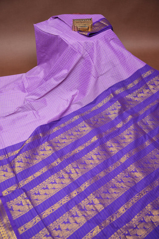 Checkered Kalyani Cotton Silk Saree - Purple