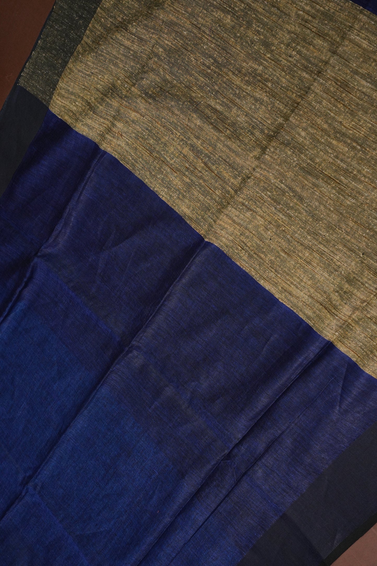 Half & Half Pure Linen Saree with Jute Pallu & Tassles - Teal Blue & Deeper Blue