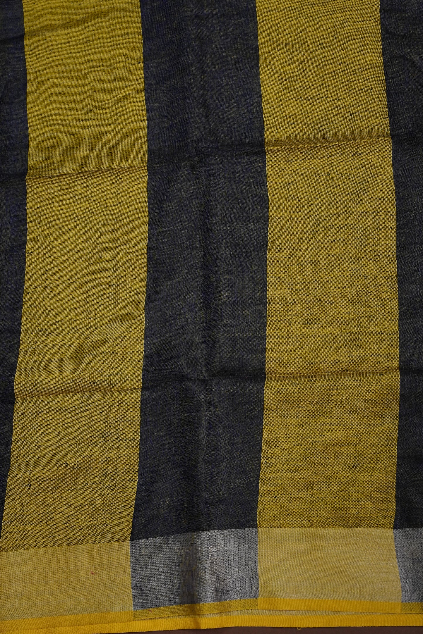 Pure Linen Saree with Tassles - Navy Blue & Mustard Yellow