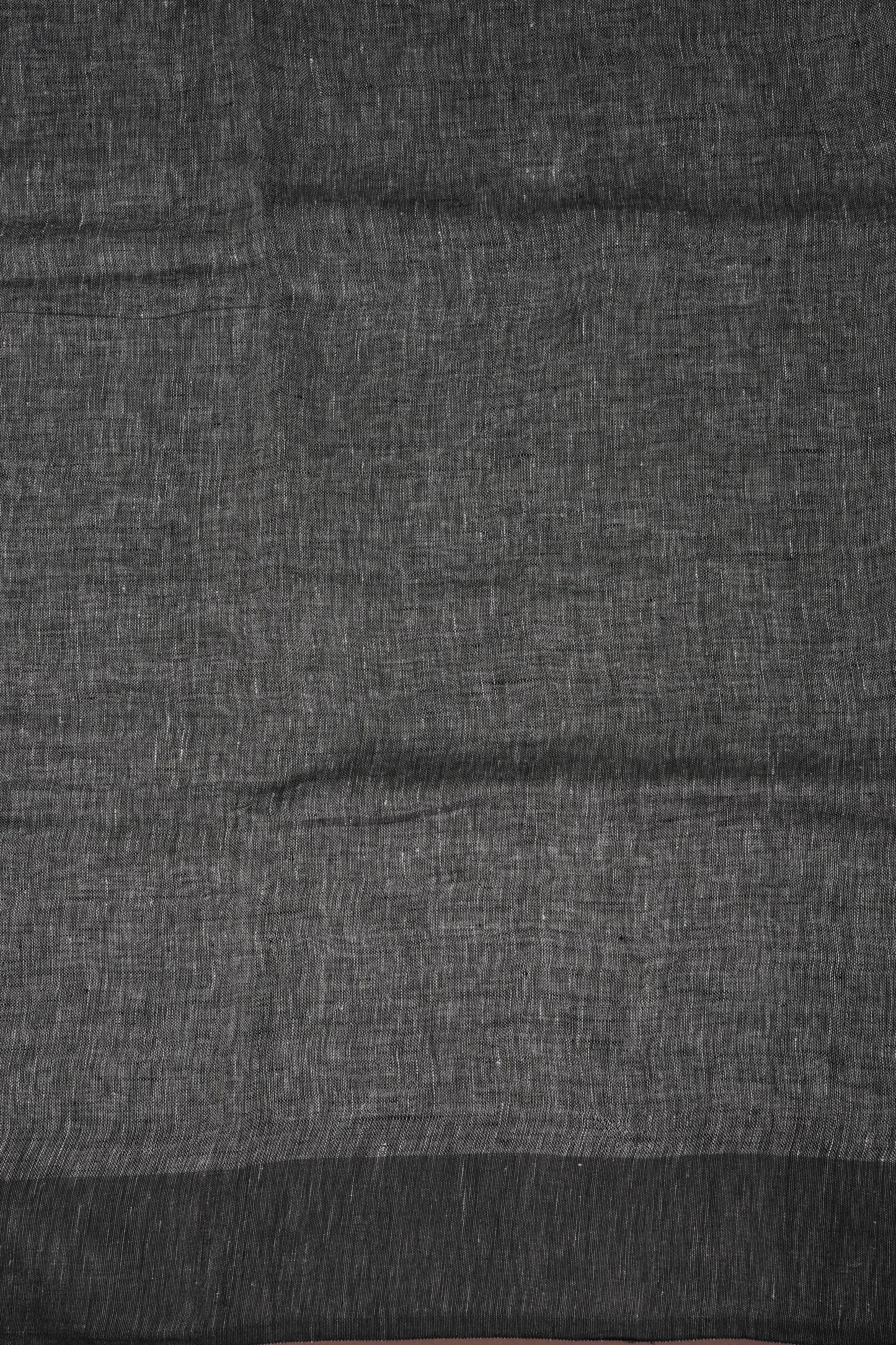 Half & Half Pure Linen Saree with Jute Pallu & Tassles - Black & Grey