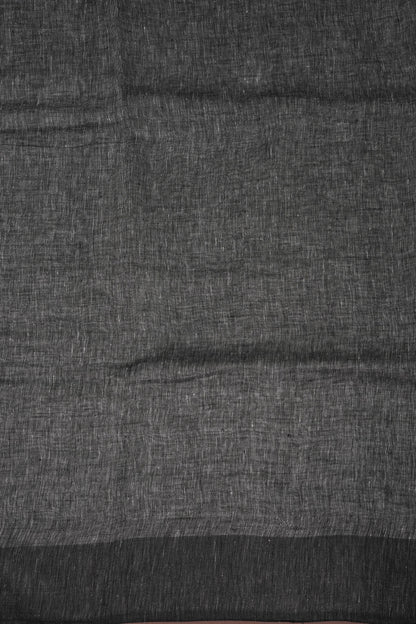 Half & Half Pure Linen Saree with Jute Pallu & Tassles - Black & Grey
