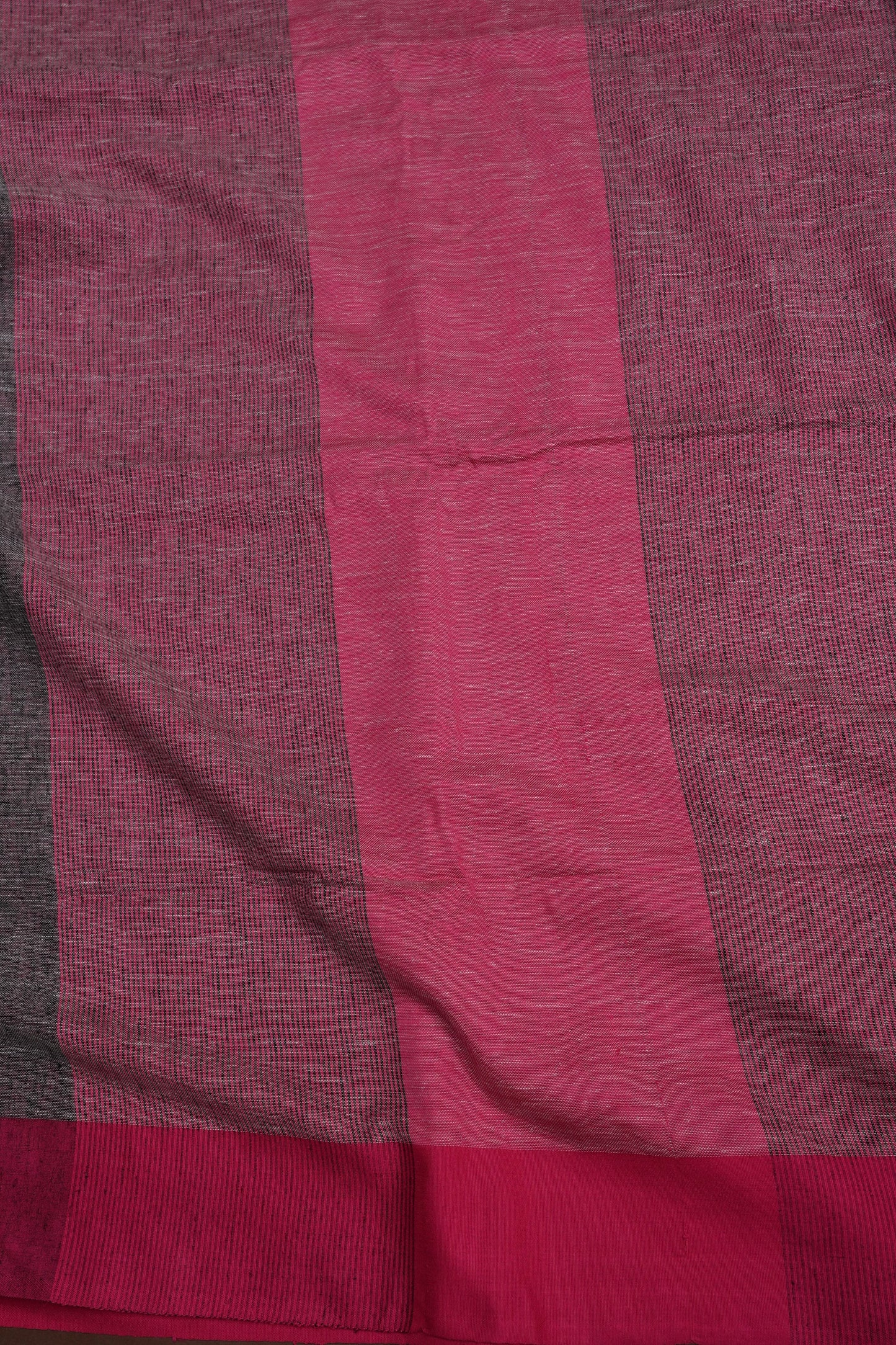 Pure Linen Saree with Tassles - Grey & Pink