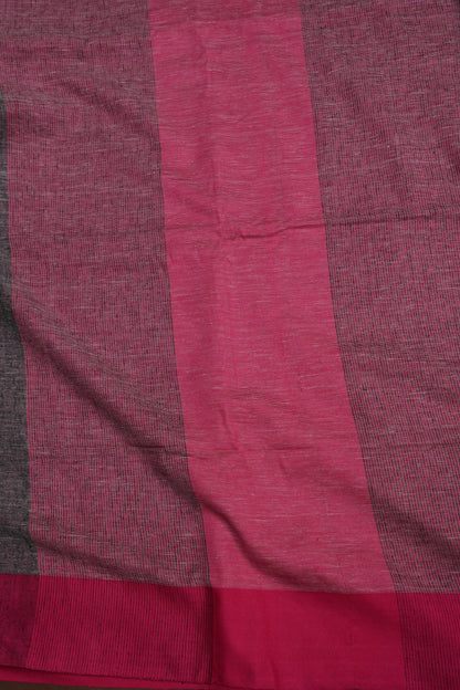 Pure Linen Saree with Tassles - Grey & Pink