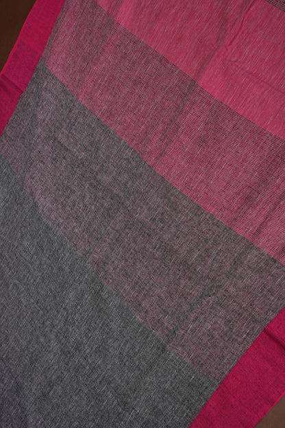Pure Linen Saree with Tassles - Grey & Pink