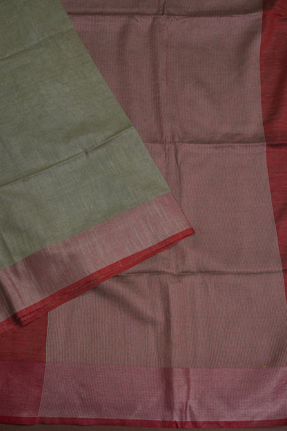 Pure Linen Saree with Tassles - Muted Olive Green & Olive