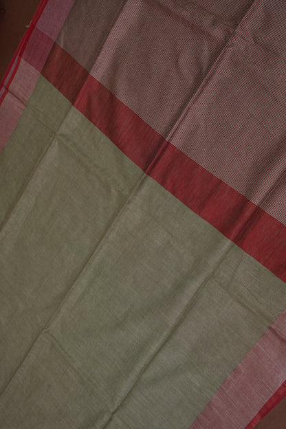 Pure Linen Saree with Tassles - Muted Olive Green & Olive