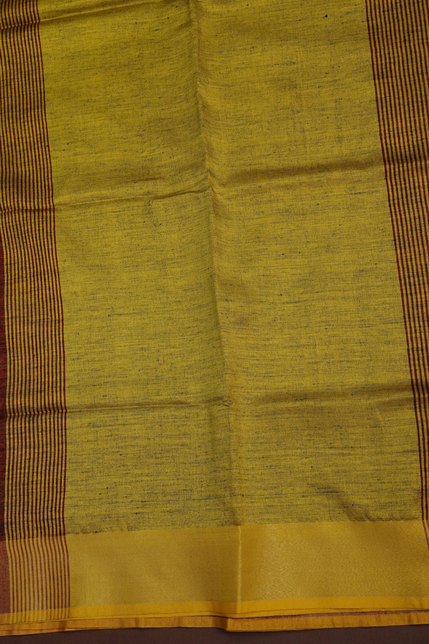 Pure Linen Saree with Tassles - Maroon & Mustard Yellow