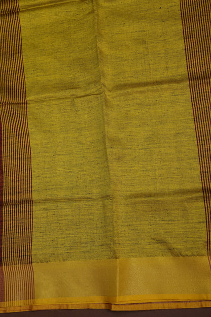 Pure Linen Saree with Tassles - Maroon & Mustard Yellow
