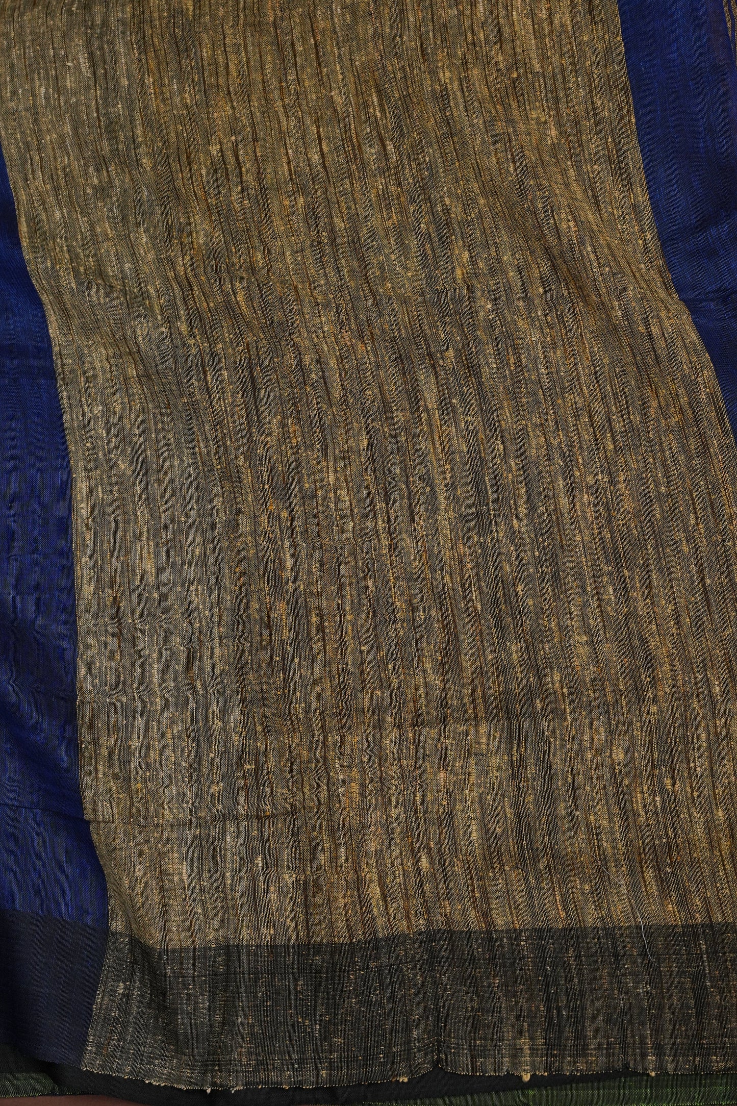 Half & Half Pure Linen Saree with Jute Pallu & Tassles - Blue with Forest Green