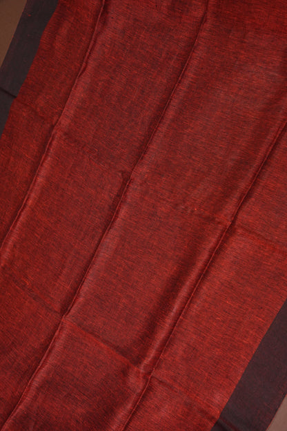 Half & Half Pure Linen Saree with Jute Pallu & Tassles - Maroon & Rust