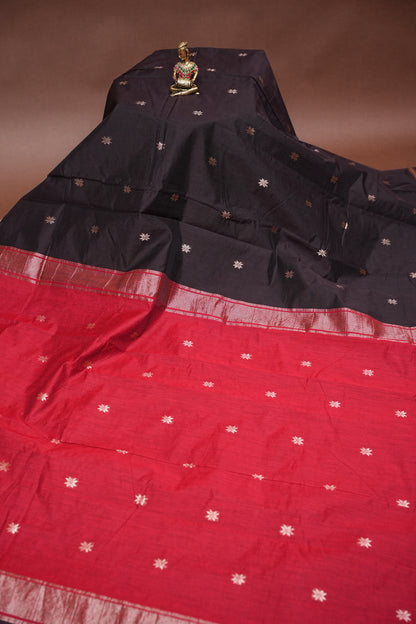 Maheshwari Silk Cotton Saree | Coffee with Red