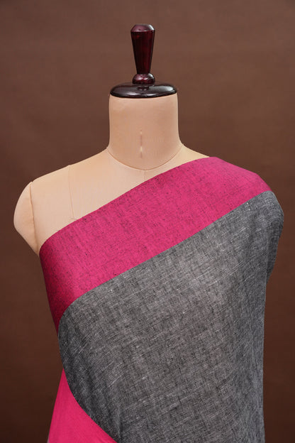 Pure Linen Saree with Tassles - Grey & Pink