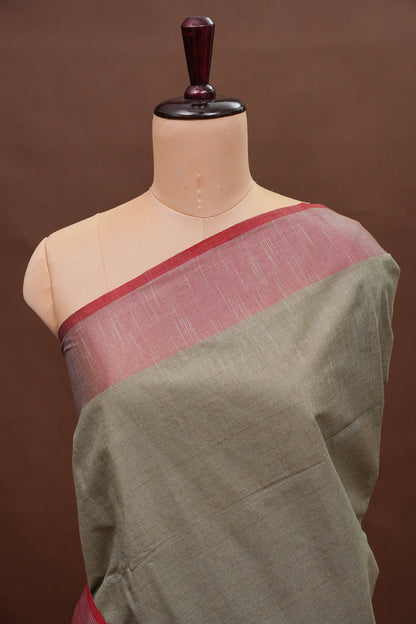 Pure Linen Saree with Tassles - Muted Olive Green & Olive