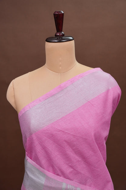 Pure Linen Saree with Tassles - Baby Pink