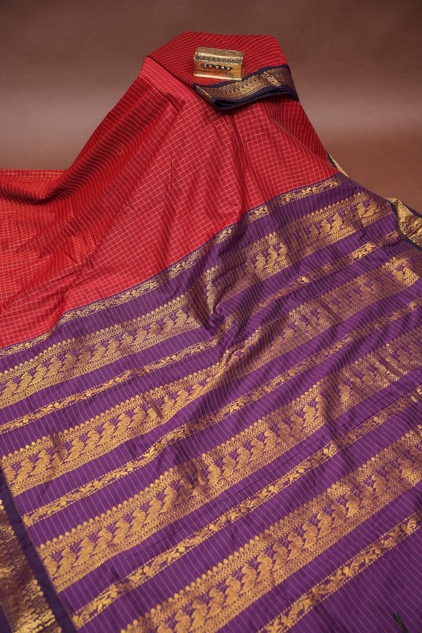 Checkered Kalyani Cotton Silk Saree - Red