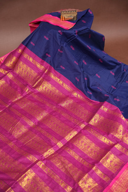 Kalyani Cotton Silk Saree - Blue and Pink