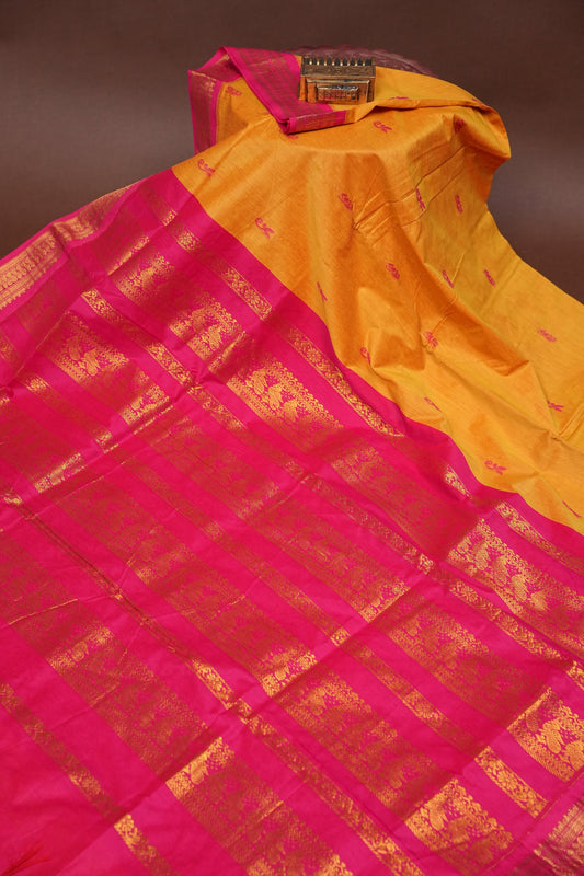 Kalyani Cotton Silk Saree - Yellow and Pink
