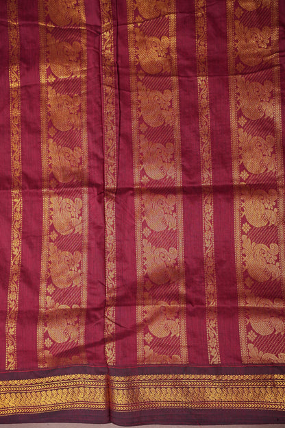 Kalyani Cotton Silk Saree - Orange & Maroon
