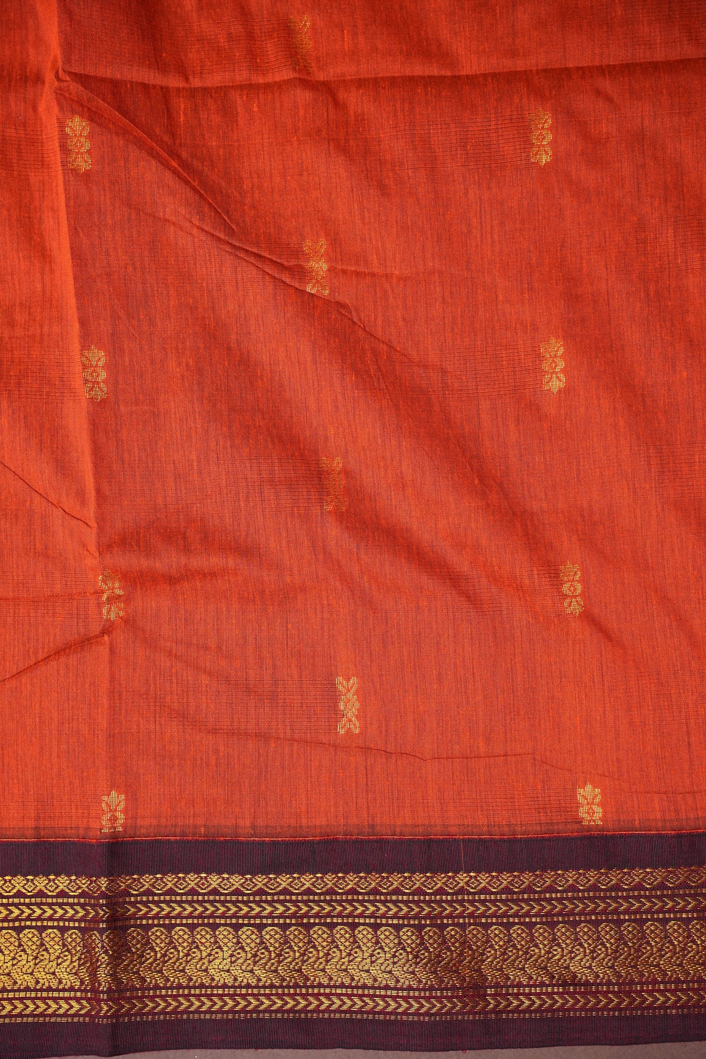 Kalyani Cotton Silk Saree - Orange & Maroon