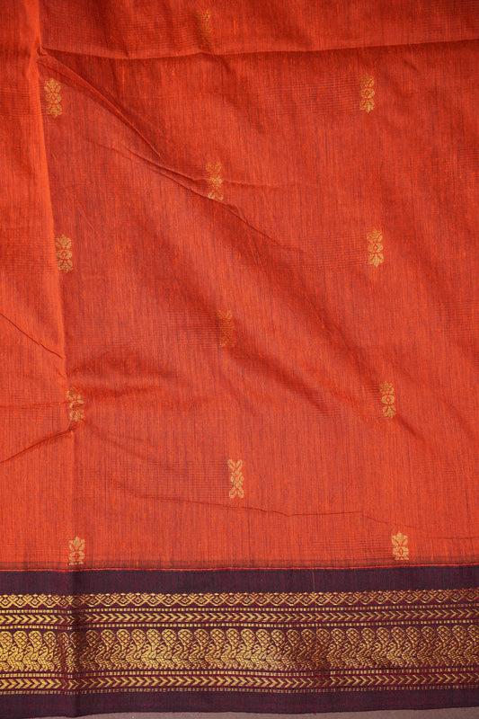 Kalyani Cotton Silk Saree - Orange & Maroon