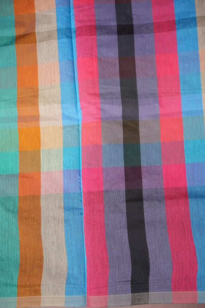 Checkered Cotton Saree - Wine