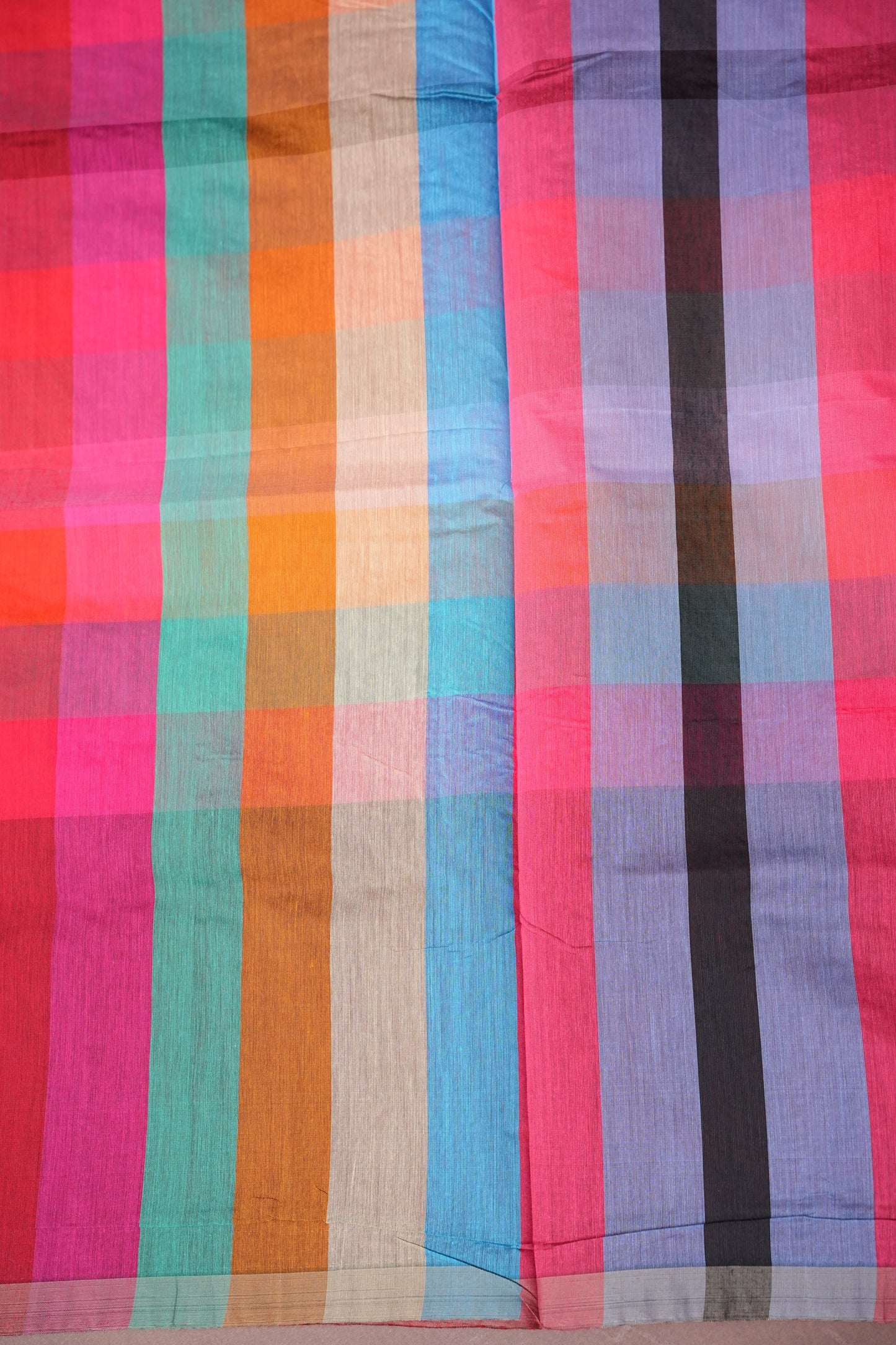 Checkered Cotton Saree - Red