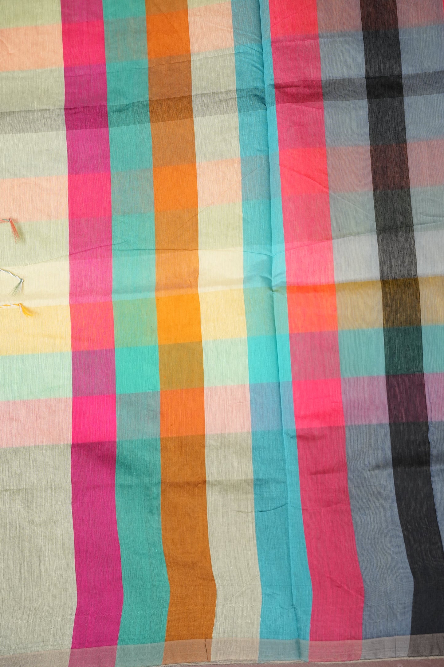 Checkered Cotton Saree - Beige